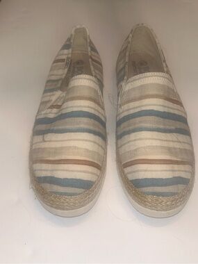 Skechers BOBS Striped Canvas Slip-On in Blue, Tan & Cream